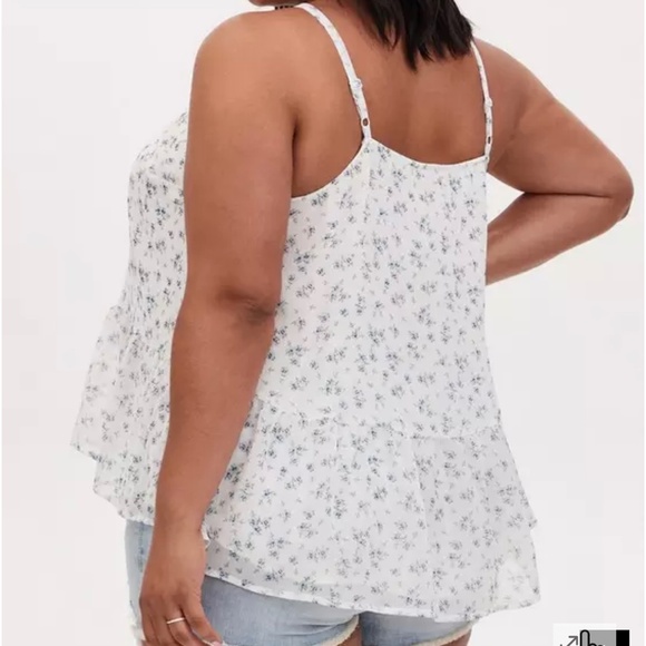 Torrid Floral Crinkled Chiffon Relaxed Cami Sz 1X Boho Babydoll‎ White Blue - Picture 4 of 12